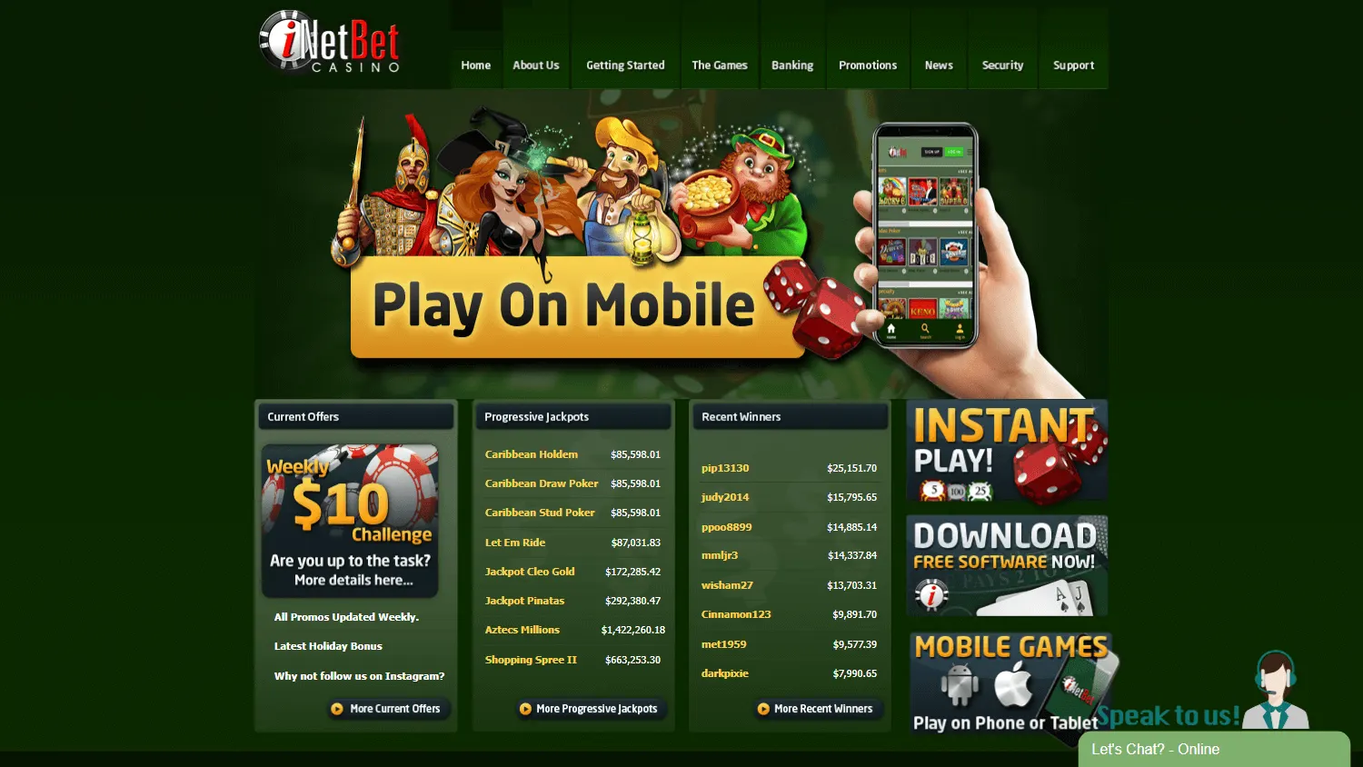Inetbet Casino home screen on desktop