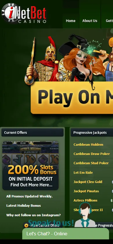 Inetbet Casino home screen on mobile